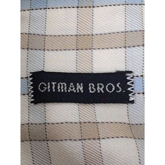 Gitman Bros Button Down Shirt Mens L Beige Blue Check Business Casual - Picture 5 of 9